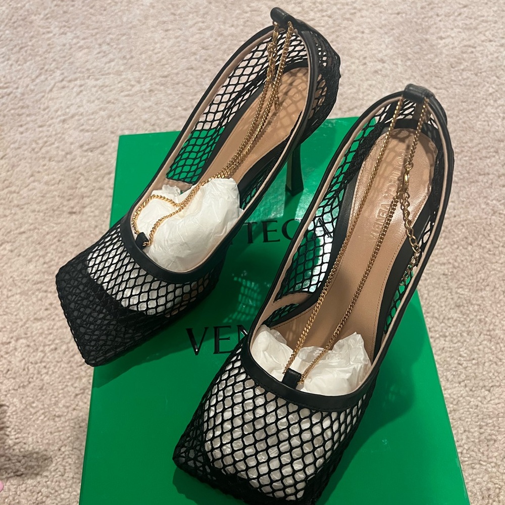 Bottega Veneta Black Stiletto Heels with Mesh Detail